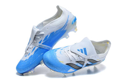 Adidas Predator 26 Elite Fold-Over Tongue FG Firm Ground Soccer Cleats - White/Cloud White/Lucid Blue
