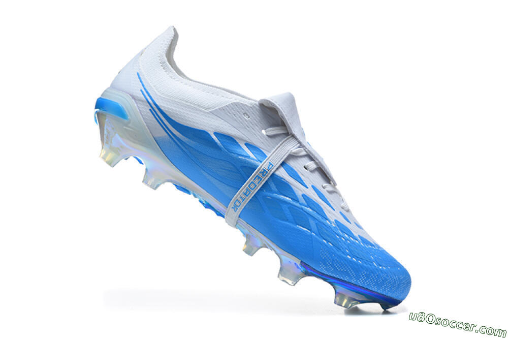 Adidas Predator 26 Elite Fold-Over Tongue FG Firm Ground Soccer Cleats - White/Cloud White/Lucid Blue 7