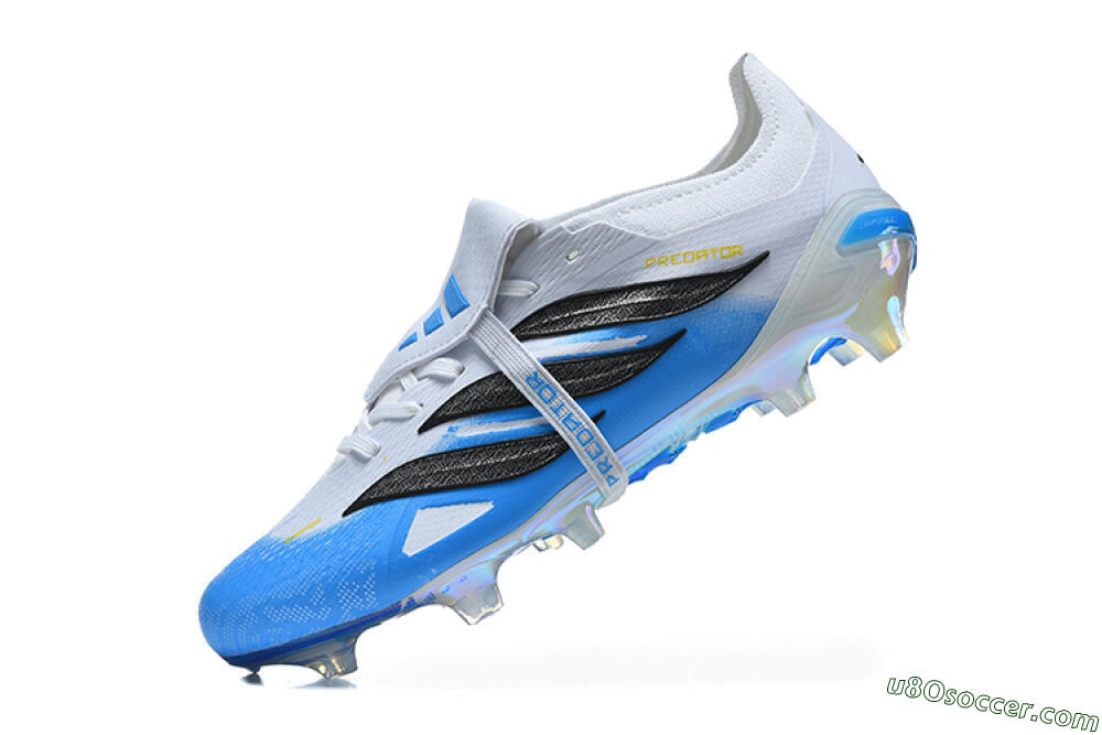 Adidas Predator 26 Elite Fold-Over Tongue FG Firm Ground Soccer Cleats - White/Cloud White/Lucid Blue 8