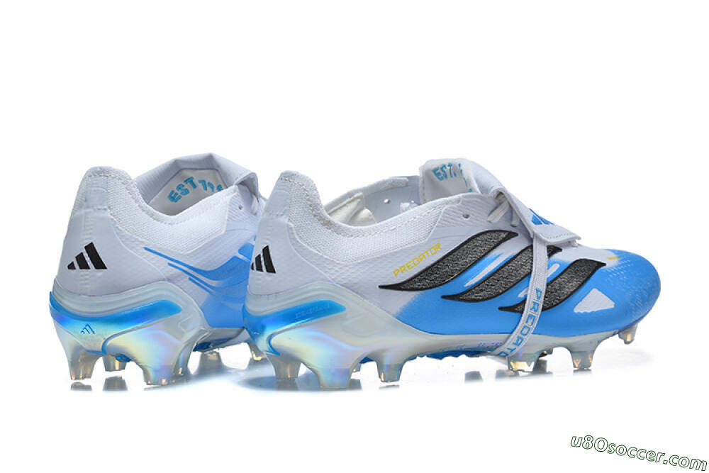 Adidas Predator 26 Elite Fold-Over Tongue FG Firm Ground Soccer Cleats - White/Cloud White/Lucid Blue 9