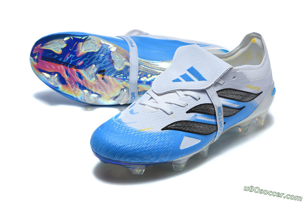 Adidas Predator 26 Elite Fold-Over Tongue FG Firm Ground Soccer Cleats - White/Cloud White/Lucid Blue 3