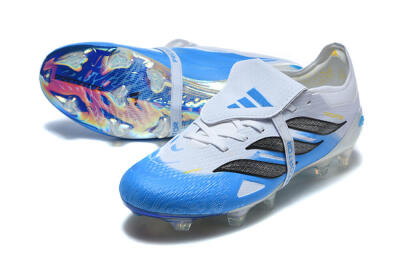 Adidas Predator 26 Elite Fold-Over Tongue FG Firm Ground Soccer Cleats - White/Cloud White/Lucid Blue