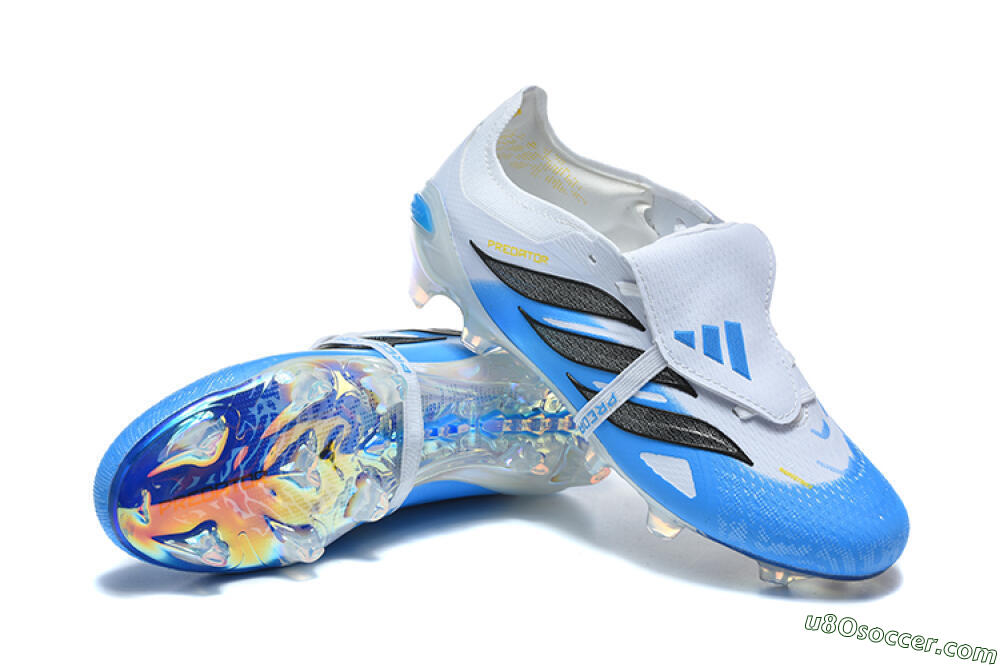 Adidas Predator 26 Elite Fold-Over Tongue FG Firm Ground Soccer Cleats - White/Cloud White/Lucid Blue 4