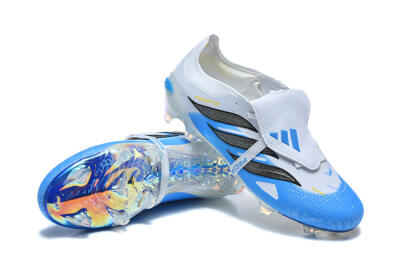 Adidas Predator 26 Elite Fold-Over Tongue FG Firm Ground Soccer Cleats - White/Cloud White/Lucid Blue