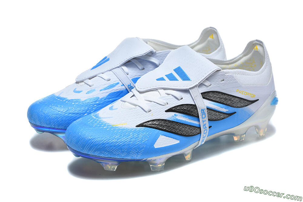 Adidas Predator 26 Elite Fold-Over Tongue FG Firm Ground Soccer Cleats - White/Cloud White/Lucid Blue 5
