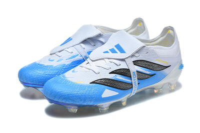 Adidas Predator 26 Elite Fold-Over Tongue FG Firm Ground Soccer Cleats - White/Cloud White/Lucid Blue