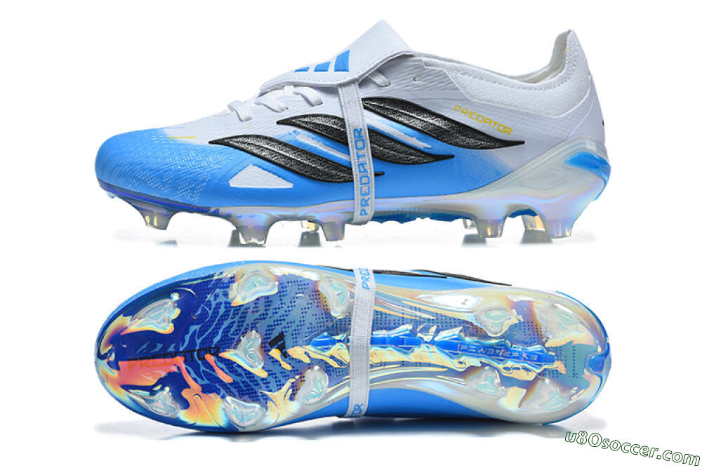 Adidas Predator 26 Elite Fold-Over Tongue FG Firm Ground Soccer Cleats - White/Cloud White/Lucid Blue 0