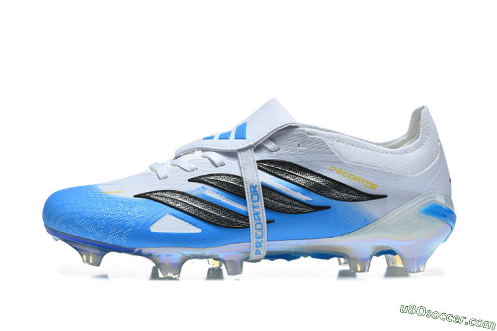 Adidas Predator 26 Elite Fold-Over Tongue FG Firm Ground Soccer Cleats - White/Cloud White/Lucid Blue 2