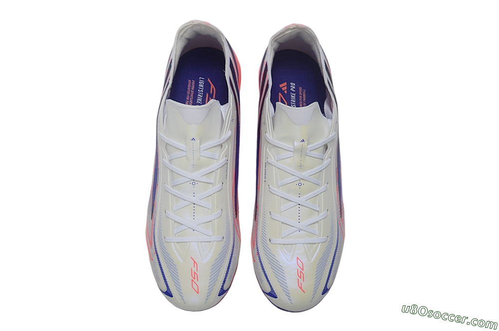 Adidas F50 Hyperfast Elite FG Firm Ground Soccer Cleats - White/Solar Red/Lucid Blue 4
