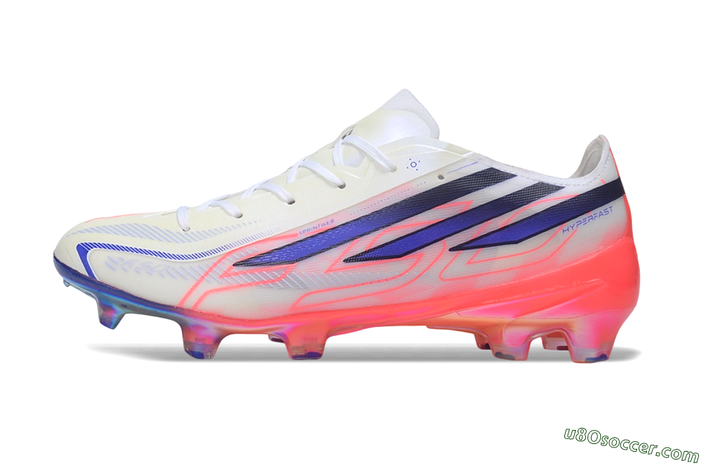 Adidas F50 Hyperfast Elite FG Firm Ground Soccer Cleats - White/Solar Red/Lucid Blue 2