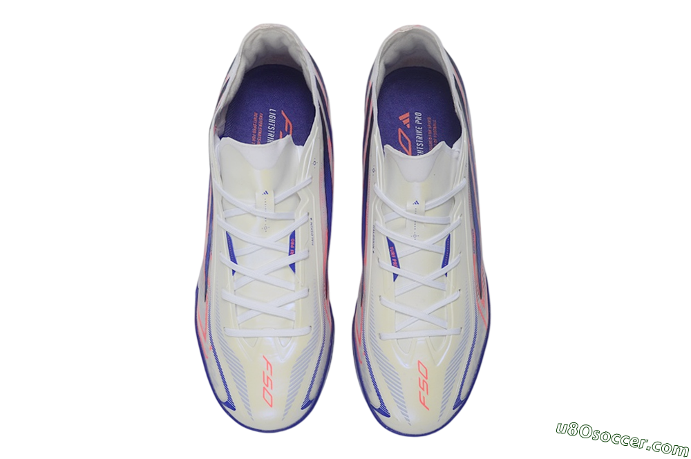 Adidas F50 Hyperfast Pro TF Artificial Turf Soccer Shoes - White/Lucid Blue/Solar Red 4