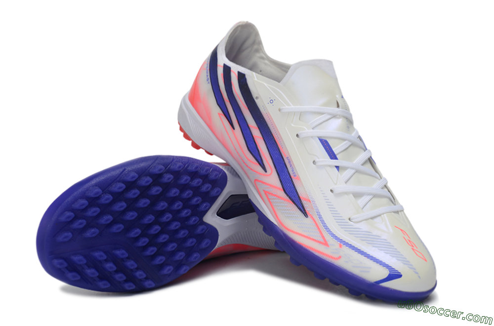 Adidas F50 Hyperfast Pro TF Artificial Turf Soccer Shoes - White/Lucid Blue/Solar Red 3