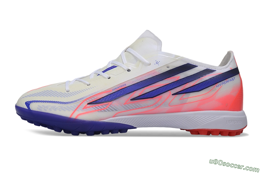 Adidas F50 Hyperfast Pro TF Artificial Turf Soccer Shoes - White/Lucid Blue/Solar Red 2