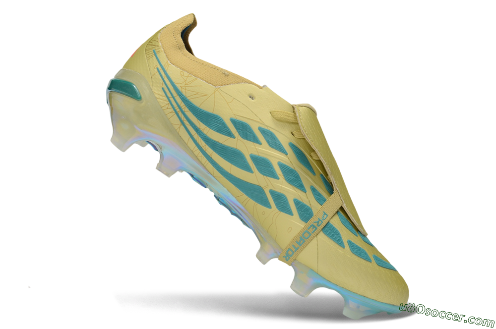 Adidas Predator 26 Elite Fold-Over Tongue FG Firm Ground Soccer Cleats - Gold/Desert Sand/Turquoise 4