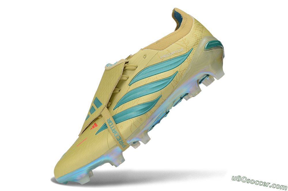 Adidas Predator 26 Elite Fold-Over Tongue FG Firm Ground Soccer Cleats - Gold/Desert Sand/Turquoise 5