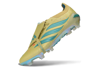 Adidas Predator 26 Elite Fold-Over Tongue FG Firm Ground Soccer Cleats - Gold/Desert Sand/Turquoise