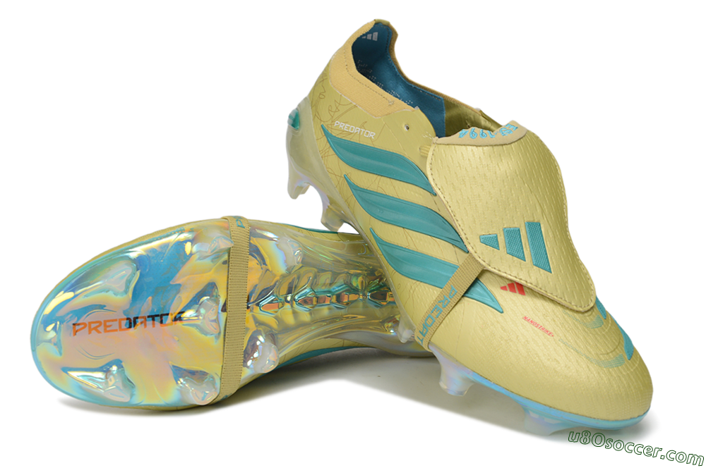 Adidas Predator 26 Elite Fold-Over Tongue FG Firm Ground Soccer Cleats - Gold/Desert Sand/Turquoise 3