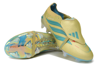 Adidas Predator 26 Elite Fold-Over Tongue FG Firm Ground Soccer Cleats - Gold/Desert Sand/Turquoise