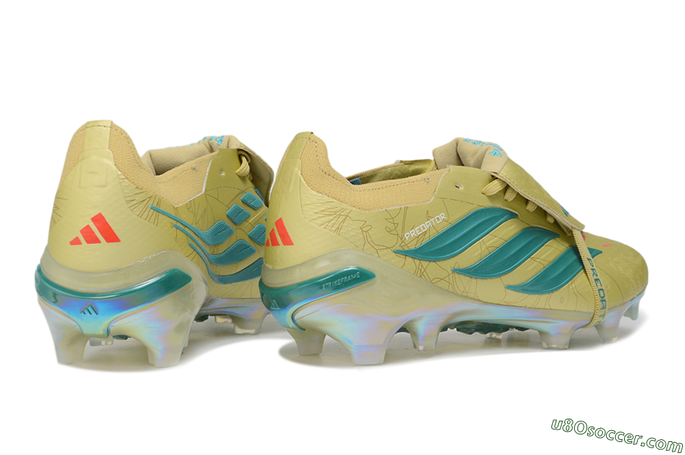 Adidas Predator 26 Elite Fold-Over Tongue FG Firm Ground Soccer Cleats - Gold/Desert Sand/Turquoise 6