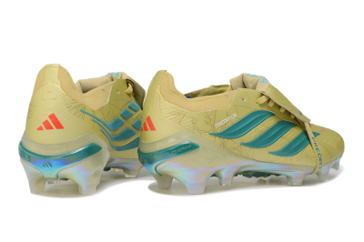 Adidas Predator 26 Elite Fold-Over Tongue FG Firm Ground Soccer Cleats - Gold/Desert Sand/Turquoise