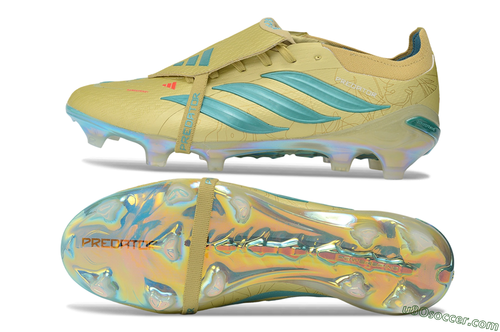 Adidas Predator 26 Elite Fold-Over Tongue FG Firm Ground Soccer Cleats - Gold/Desert Sand/Turquoise 0