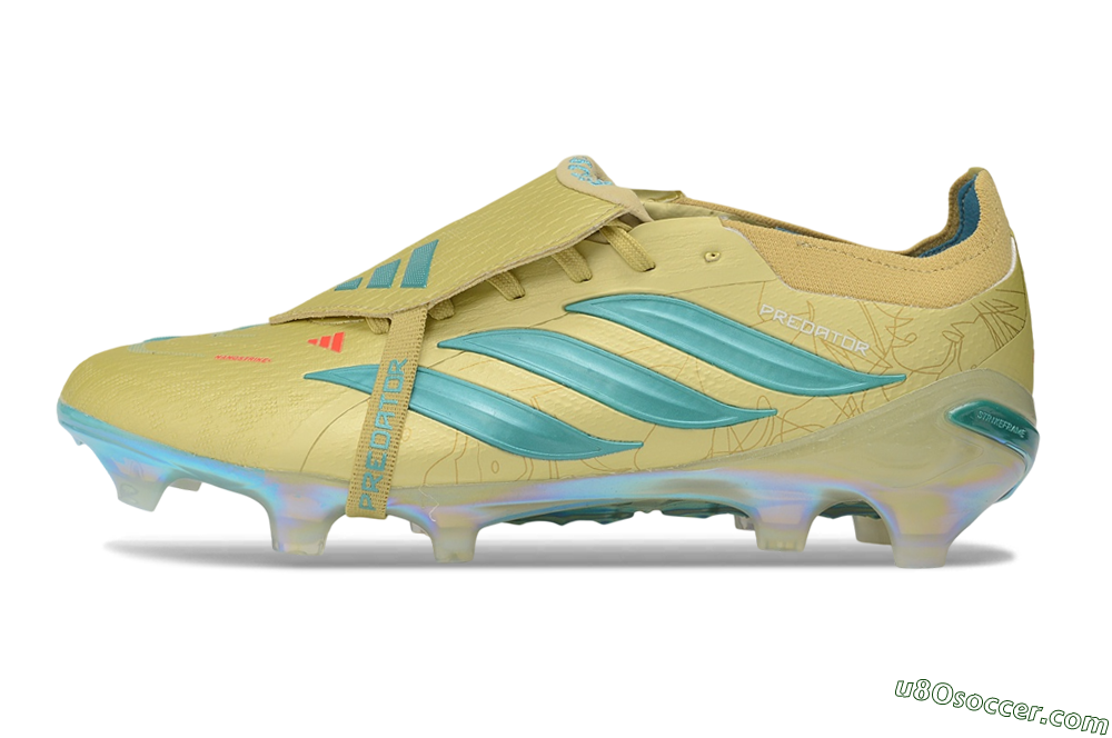 Adidas Predator 26 Elite Fold-Over Tongue FG Firm Ground Soccer Cleats - Gold/Desert Sand/Turquoise 2