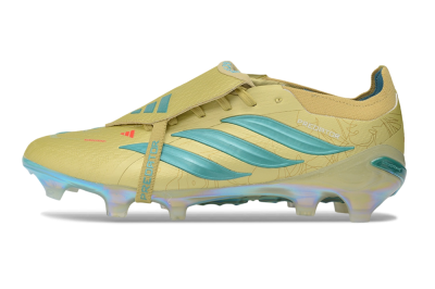 Adidas Predator 26 Elite Fold-Over Tongue FG Firm Ground Soccer Cleats - Gold/Desert Sand/Turquoise
