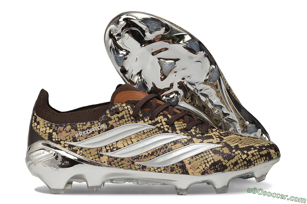 Adidas Predator 26 Elite FG Firm Ground Soccer Cleats - Brown/Mahogany/Metallic Silver 1