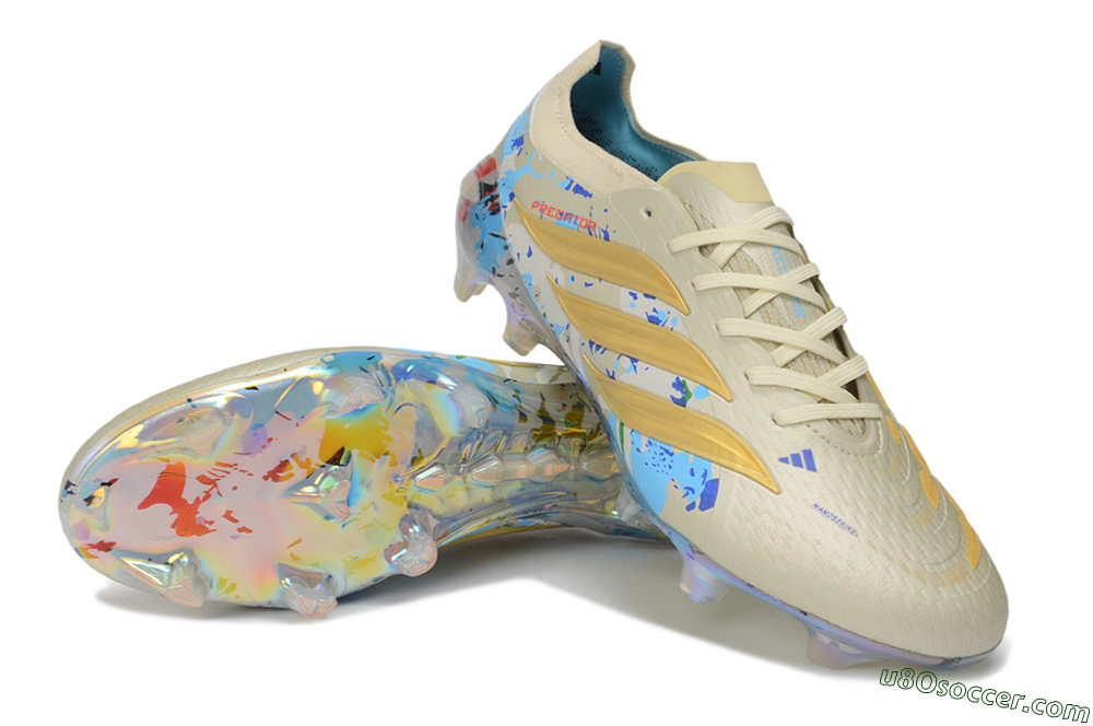 Adidas Predator 26 Elite FG Firm Ground Soccer Cleats - Beige/Metallic Gold/Multi-color Splash 3