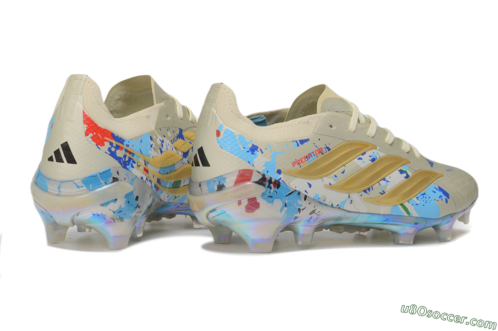 Adidas Predator 26 Elite FG Firm Ground Soccer Cleats - Beige/Metallic Gold/Multi-color Splash 6