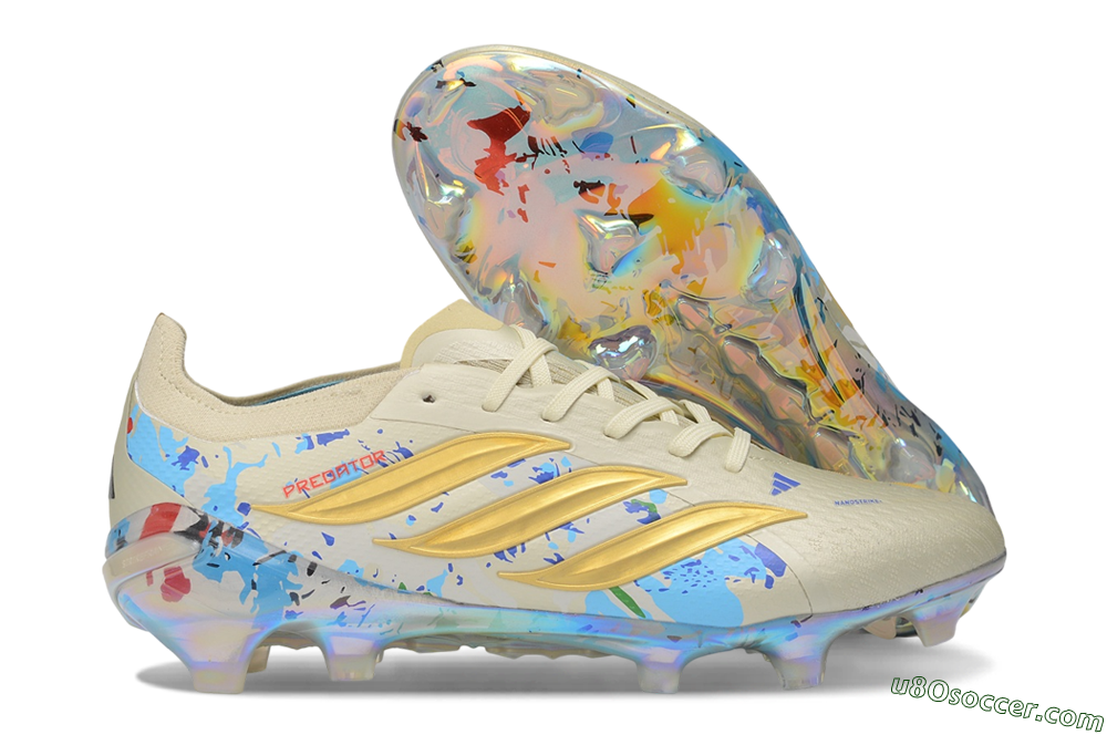 Adidas Predator 26 Elite FG Firm Ground Soccer Cleats - Beige/Metallic Gold/Multi-color Splash 1