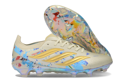 Adidas Predator 26 Elite FG Firm Ground Soccer Cleats - Beige/Metallic Gold/Multi-color Splash