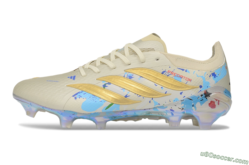Adidas Predator 26 Elite FG Firm Ground Soccer Cleats - Beige/Metallic Gold/Multi-color Splash 2
