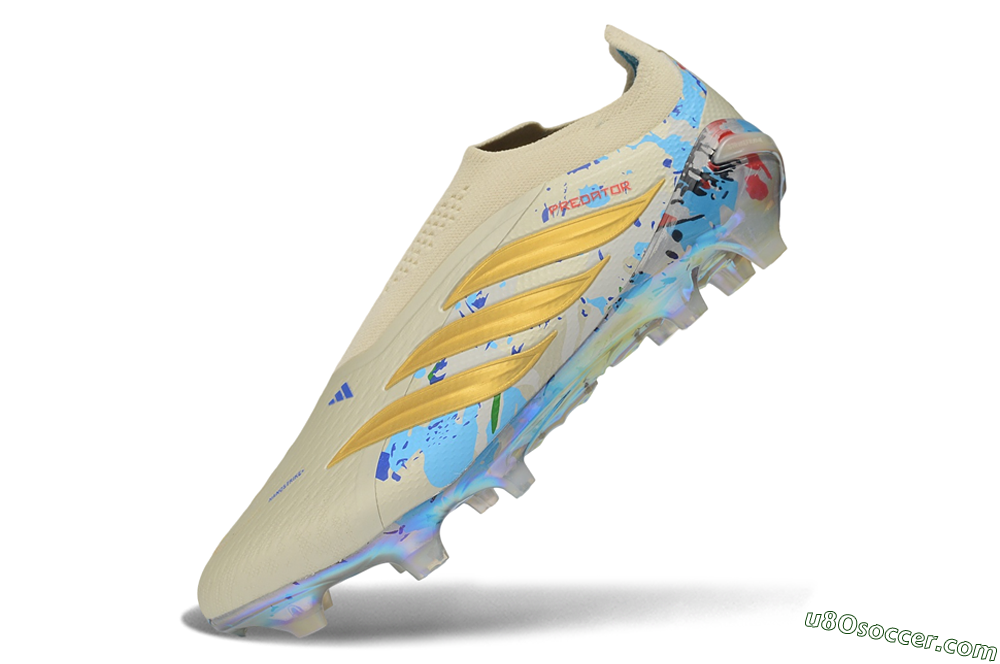 Adidas Predator 26 Elite Laceless FG Firm Ground Soccer Cleats - Beige/Metallic Gold/Iridescent Multi 5