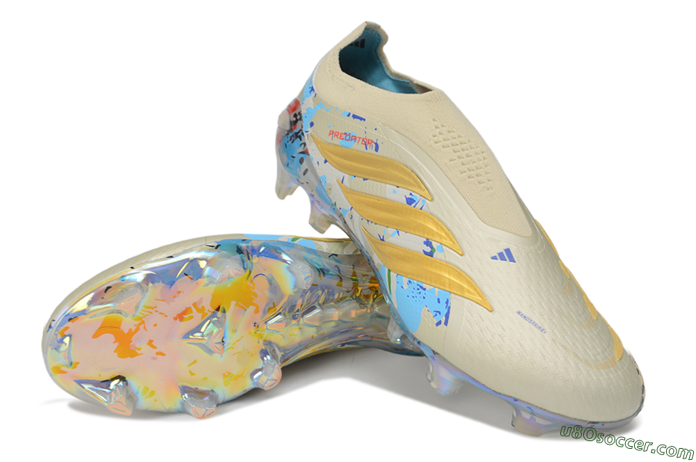 Adidas Predator 26 Elite Laceless FG Firm Ground Soccer Cleats - Beige/Metallic Gold/Iridescent Multi 3