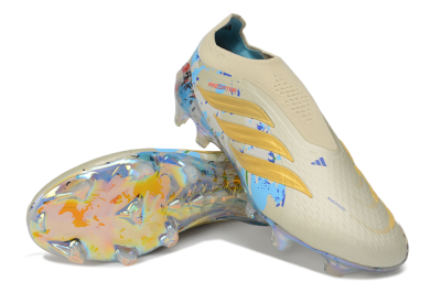 Adidas Predator 26 Elite Laceless FG Firm Ground Soccer Cleats - Beige/Metallic Gold/Iridescent Multi
