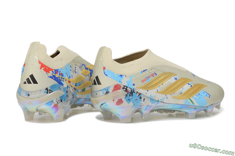 Adidas Predator 26 Elite Laceless FG Firm Ground Soccer Cleats - Beige/Metallic Gold/Iridescent Multi 6