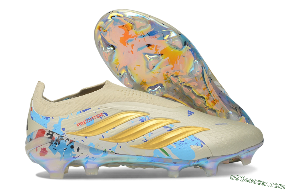 Adidas Predator 26 Elite Laceless FG Firm Ground Soccer Cleats - Beige/Metallic Gold/Iridescent Multi 1