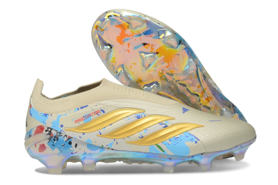 Adidas Predator 26 Elite Laceless FG Firm Ground Soccer Cleats - Beige/Metallic Gold/Iridescent Multi