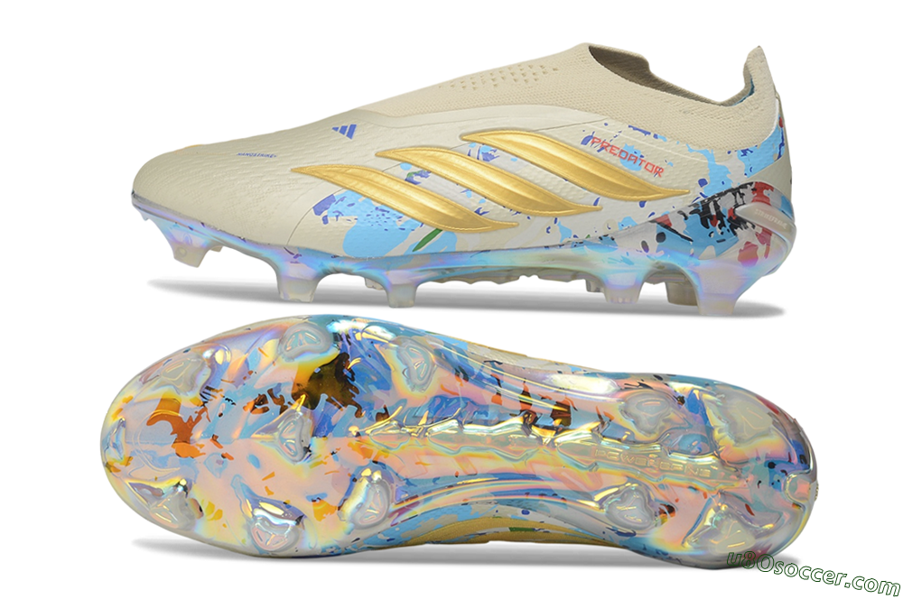 Adidas Predator 26 Elite Laceless FG Firm Ground Soccer Cleats - Beige/Metallic Gold/Iridescent Multi 0