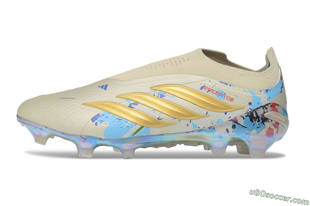 Adidas Predator 26 Elite Laceless FG Firm Ground Soccer Cleats - Beige/Metallic Gold/Iridescent Multi 2