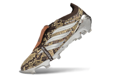 Adidas Predator 26 Elite Fold-Over Tongue FG Firm Ground Soccer Cleats - Brown/Mahogany/Silver Metallic