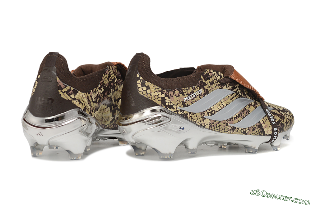 Adidas Predator 26 Elite Fold-Over Tongue FG Firm Ground Soccer Cleats - Brown/Mahogany/Silver Metallic 6