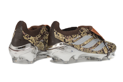 Adidas Predator 26 Elite Fold-Over Tongue FG Firm Ground Soccer Cleats - Brown/Mahogany/Silver Metallic
