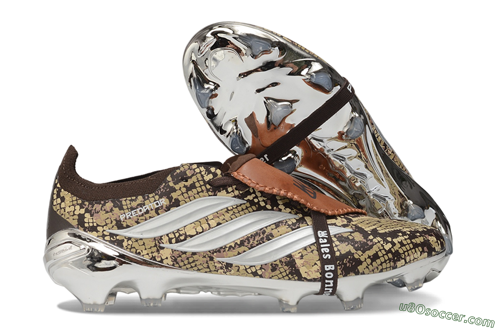 Adidas Predator 26 Elite Fold-Over Tongue FG Firm Ground Soccer Cleats - Brown/Mahogany/Silver Metallic 1