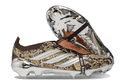 Adidas Predator 26 Elite Fold-Over Tongue FG Firm Ground Soccer Cleats - Brown/Mahogany/Silver Metallic