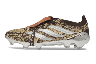 Adidas Predator 26 Elite Fold-Over Tongue FG Firm Ground Soccer Cleats - Brown/Mahogany/Silver Metallic