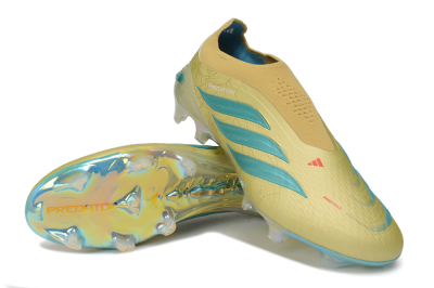 Adidas Predator 26 Elite Laceless FG Firm Ground Soccer Cleats - Gold/Desert Gold/Metallic Teal