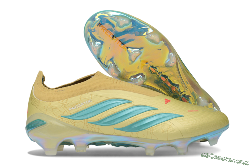Adidas Predator 26 Elite Laceless FG Firm Ground Soccer Cleats - Gold/Desert Gold/Metallic Teal 1