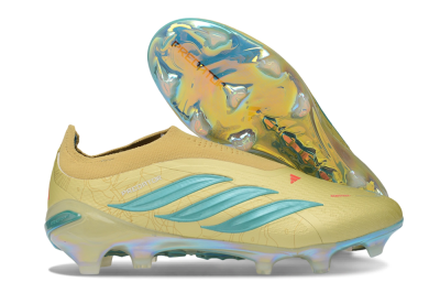 Adidas Predator 26 Elite Laceless FG Firm Ground Soccer Cleats - Gold/Desert Gold/Metallic Teal